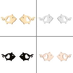 Cute hollow pig stud earrings set in gold, silver, black, and rose gold stainless steel