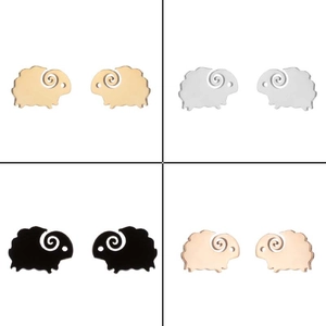 Detail of four color options for cute sheep earrings in gold, silver, black and rose gold