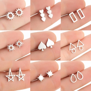 Stainless Steel Geometric Stud Earrings Heart Star Waterdrop Rectangle Shapes Minimalist Trendy Fashion Jewelry Women