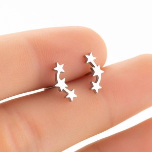 Three stars stud earrings in polished stainless steel for women minimalist star jewelry