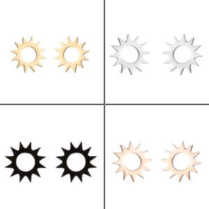Four pairs of sunburst stainless steel studs in gold, silver, black and rose gold finishes
