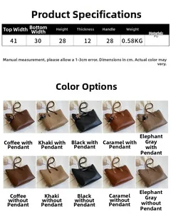 Tableau des tailles détaillé et options de couleurs pour le grand sac fourre-tout