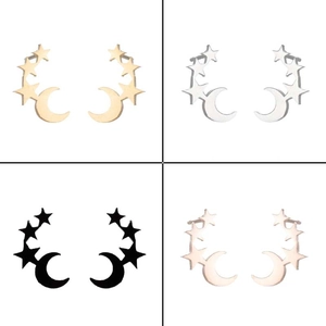 Star and moon stud earrings set in gold, silver, black and rose gold finishes