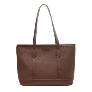 Large capacity dark brown lychee leather tote bag for women with dual shoulder straps