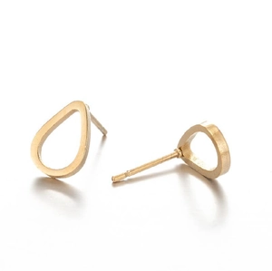 Minimalist gold teardrop geometric stud earrings in polished stainless steel for women