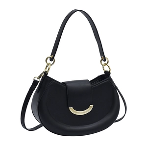 Classic black crescent moon shoulder bag with smooth matte leather and gold hardware