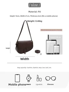 Brown saddle bag dimensions 21x16x6cm with weight 0.46kg showing daily capacity