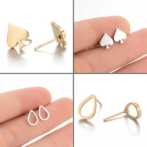 Minimalist stainless steel teardrop and spade earrings in gold and silver finish