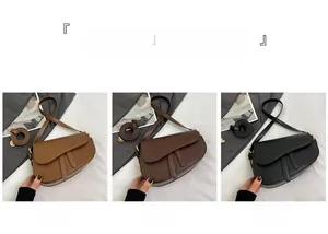 Three elegant saddle bags shown in brown, coffee, and black with adjustable straps