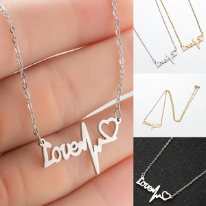 Love Herz Herzschlag Anhänger Halskette Edelstahl 18K Vergoldet Minimalistischer Romantischer Schmuck Für Frauen