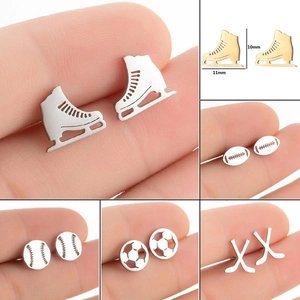 Boucles D'oreilles Sport Acier Inoxydable Football Basketball Rugby Baseball Patins À Glace Bijoux Géométriques