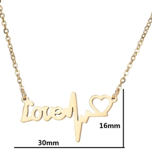 18K vergoldete Edelstahl-Herz-Halskette mit Love-Schriftzug und Herzschlag-Design