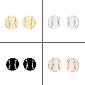 Quatre paires de boucles d'oreilles baseball en acier doré, argenté, noir et rose