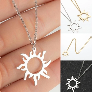 Collana Con Pendente Sole Svuotato Acciaio Inossidabile Minimalista Boemo Girasole Catena Gioielli Per Donna
