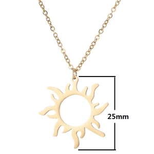 Minimalist gold stainless steel sun pendant necklace with sunflower cutout charm