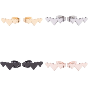 Three-layered heart stud earrings in gold, silver, black, and rose gold stainless steel
