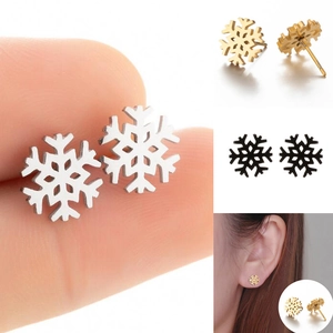 Snowflake Stud Earrings Stainless Steel Winter Christmas Jewelry Minimalist Delicate Brushed Finish Accessory For Women