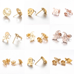 Selection of Halloween stud earrings in gold and rose gold including ghosts and skulls