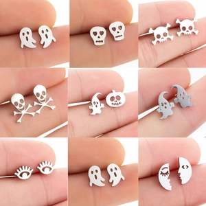 Halloween Stainless Steel Stud Earrings Ghost Skull Pumpkin Evil Eye Face Gothic Punk Party Jewelry For Women