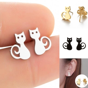 Boucles D'oreilles Puces Silhouette Chat Mignon Acier Inoxydable Bijoux Animaux Piercing Pour Femmes Filles