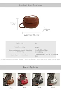 Tableau des tailles détaillé pour sac selle en PU vintage de 20x13x5cm et specs