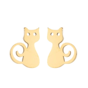 Détails de boucles d'oreilles chat dorées au design minimaliste en filigrane