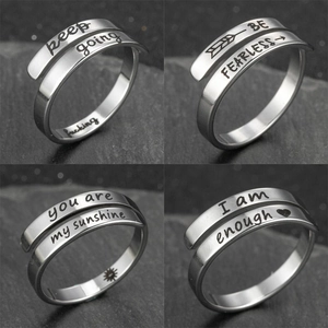 Stainless Steel Inspirational Rings Women Open Adjustable Wrap Ring Engraved I Am Enough Keep Going Faith Hope Cross Jewelry