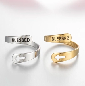 Double layer stainless steel blessed open rings in gold and silver finish