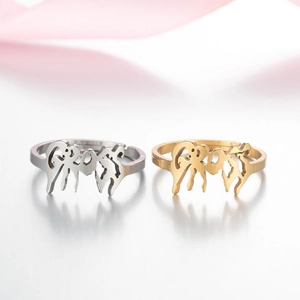 Gothic vintage stainless steel open ring with hollow children silhouette design