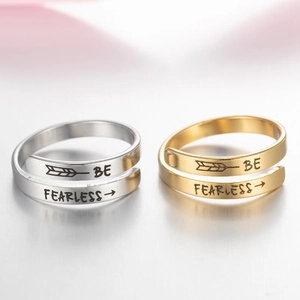 Double-layered stainless steel ring with BE FEARLESS engraving in gold and silver finish