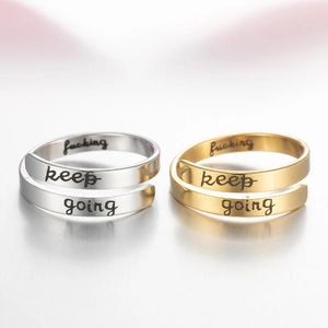 Inspirational stainless steel wrap ring set with engraved fucking keep going quote