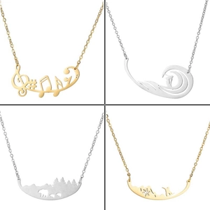 Minimalist gold and silver hollow necklaces featuring music notes and wave patterns