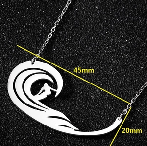 Minimalist stainless steel surfer wave pendant necklace for summer beach travel 45x20mm