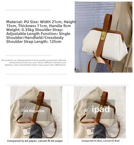 Detail specifications of vintage shell bag with dimensions 21x15x11cm and adjustable strap