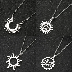Stainless steel necklace collection featuring U-shaped horseshoe and pentagram pendants