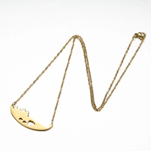Golden necklace with polar bear family cut-out pendant and elegant rope chain