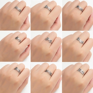 Gothic Letter Alphabet Open Ring Stainless Steel Adjustable Old English Font Drip Style Punk Hip Hop Jewelry Women