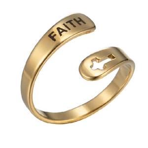 Cross double layer adjustable ring with FAITH engraving and hollow cross design