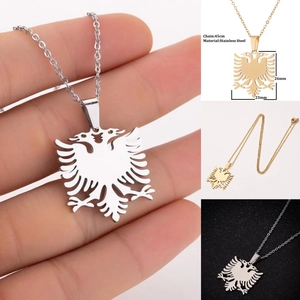 Detail showing 45cm stainless steel double-headed eagle pendant necklace size 23mm x 26mm