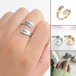 Bague Ouverte Ajustable Croix En Acier Inoxydable Blessed Hope Faith Love Lettres Inspirantes Bijoux Religieux Femmes
