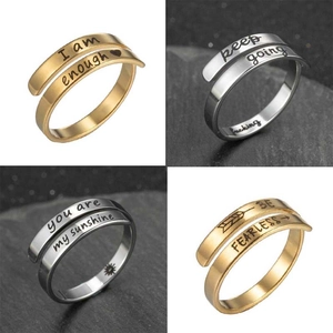 Inspirational Quote Open Ring Stainless Steel Adjustable Double Layer Engraved Lettering Retro Minimalist Jewelry For Women