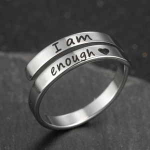 Retro stainless steel double layer ring featuring I Am Enough engraving and heart detail