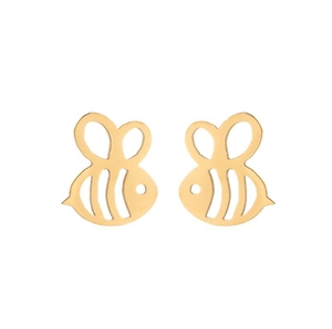 Detailed view of gold-plated bee earrings with intricate hollow wing design