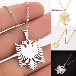 Albanian Double Headed Eagle Pendant Necklace Stainless Steel Ethnic Symbolic Link Chain Jewelry For Women Men