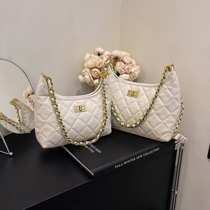 Borsa Hobo Trapuntata Da Donna In Pelle PU Catena Dorata Chiusura A Girello Borsa A Tracolla Versatile Elegante