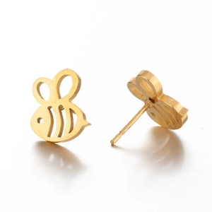 Minimalist gold hollow bee stud earrings made of stainless steel for a stylish jewelry look