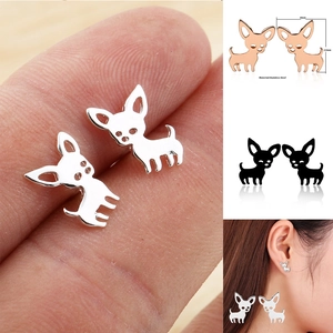 Chihuahua Dog Stud Earrings 18K Gold Plated Stainless Steel Cute Animal Silhouette Hollow Jewelry For Women