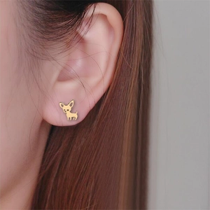 Cute golden Chihuahua dog stud earrings in stainless steel for women animal jewelry
