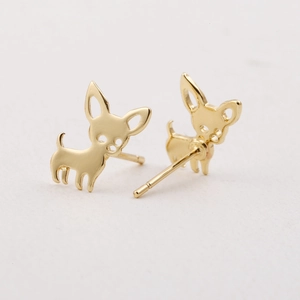Cute Chihuahua dog stud earrings in 18K gold plated stainless steel for women