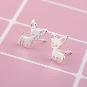 Cute silver dog stud earrings for women featuring minimalist chihuahua puppy animal design